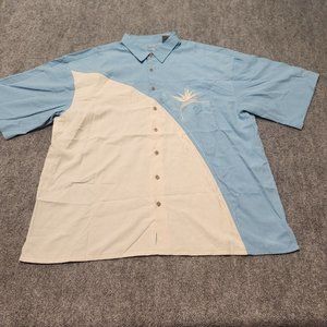 Bamboo Cay Hawaiian Shirt Mens 3XL XXXL Blue Button Front Short Sleeve Modal